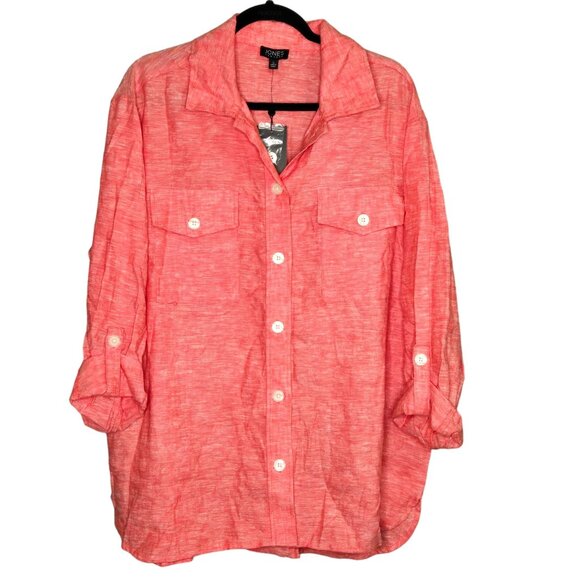 NWT Jones New York Women's Scarlet Apple Button-Down Shirt L Linen Blend - Picture 1 of 7